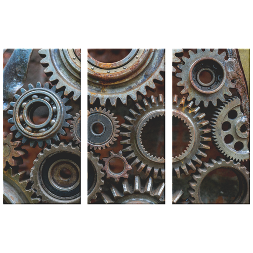 Rusty Looking Gears Triptych  3 Panel Canvas Wall Art, 3 Sizes, Industrial, Contemporary, Steampunk, Living Room, Bedroom, Den, Family Room, - Mind Body Spirit