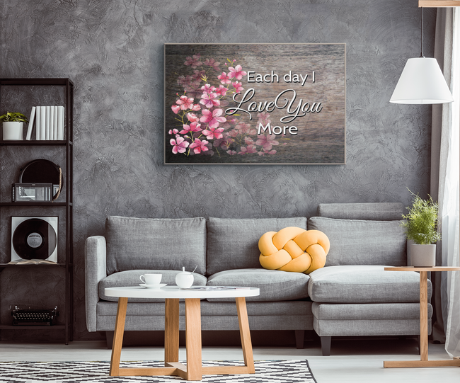 "Each Day I Love You More" Cherry Blossoms Wood Look Canvas Wall Art - Mind Body Spirit